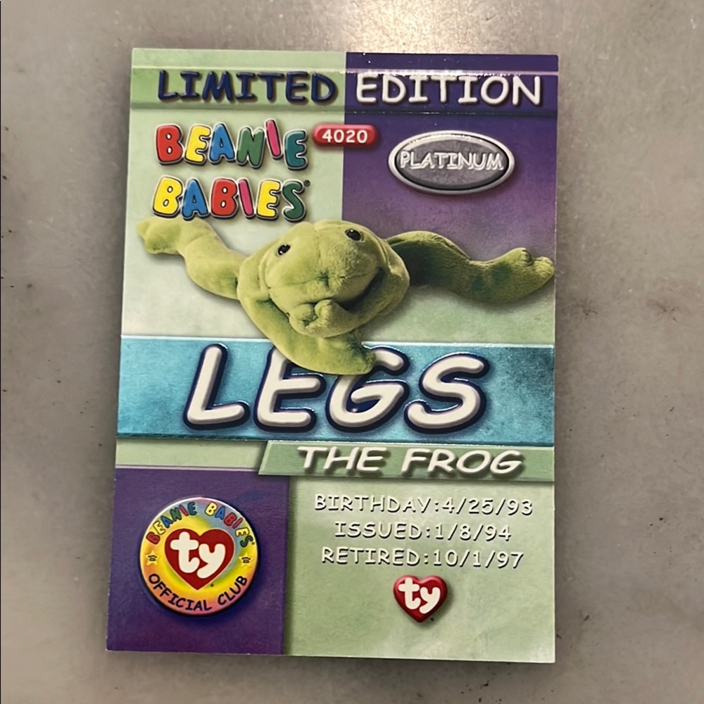 Beanie Babies Limited Edition Legs the Frog Collectible Card